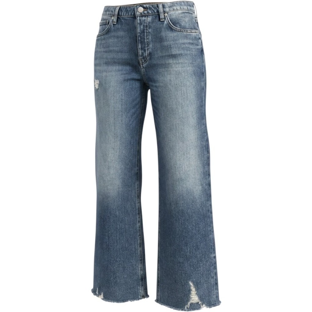 Hudson Rosie High Rise Wide Leg Jeans 29 Medium Wash Distressed Raw Hem Cropped